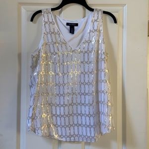 White House black market silk top size M White and metallic whbm